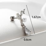 Silver color / 1 Piece Simple Series Titanium Steel Silver Color Zircon Women's Dangle Earrings Picture3